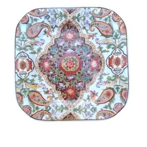 Textured Asian Decorative Square Trinket Plate Florals Ceramic 6 Inches Vtg